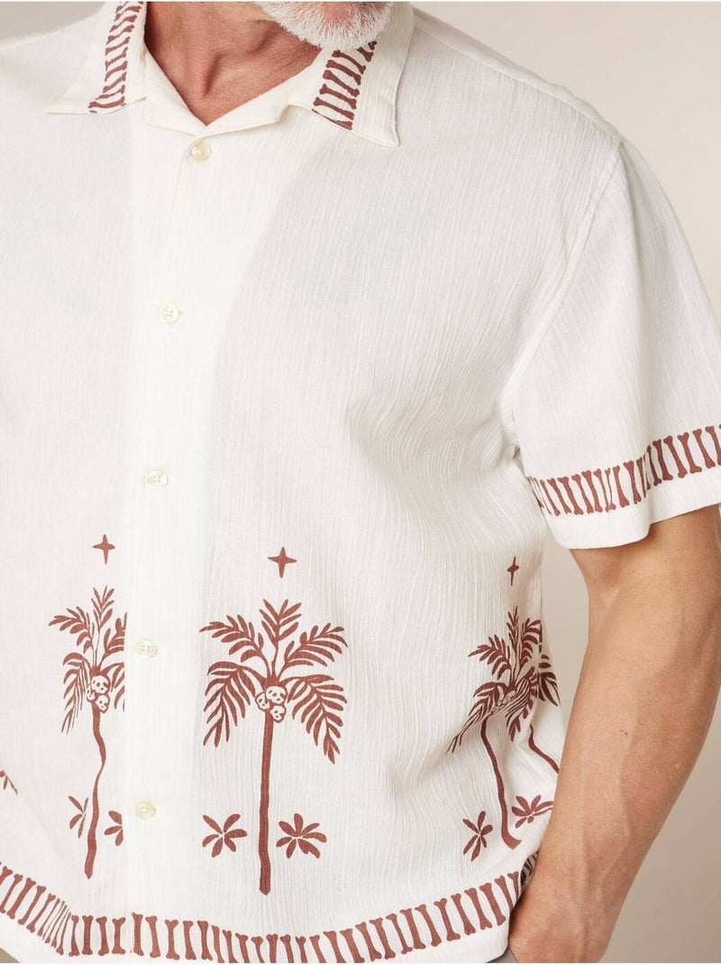Chemise homme en coton motif palmier 'Deeluxe' Ecru - Kiabi