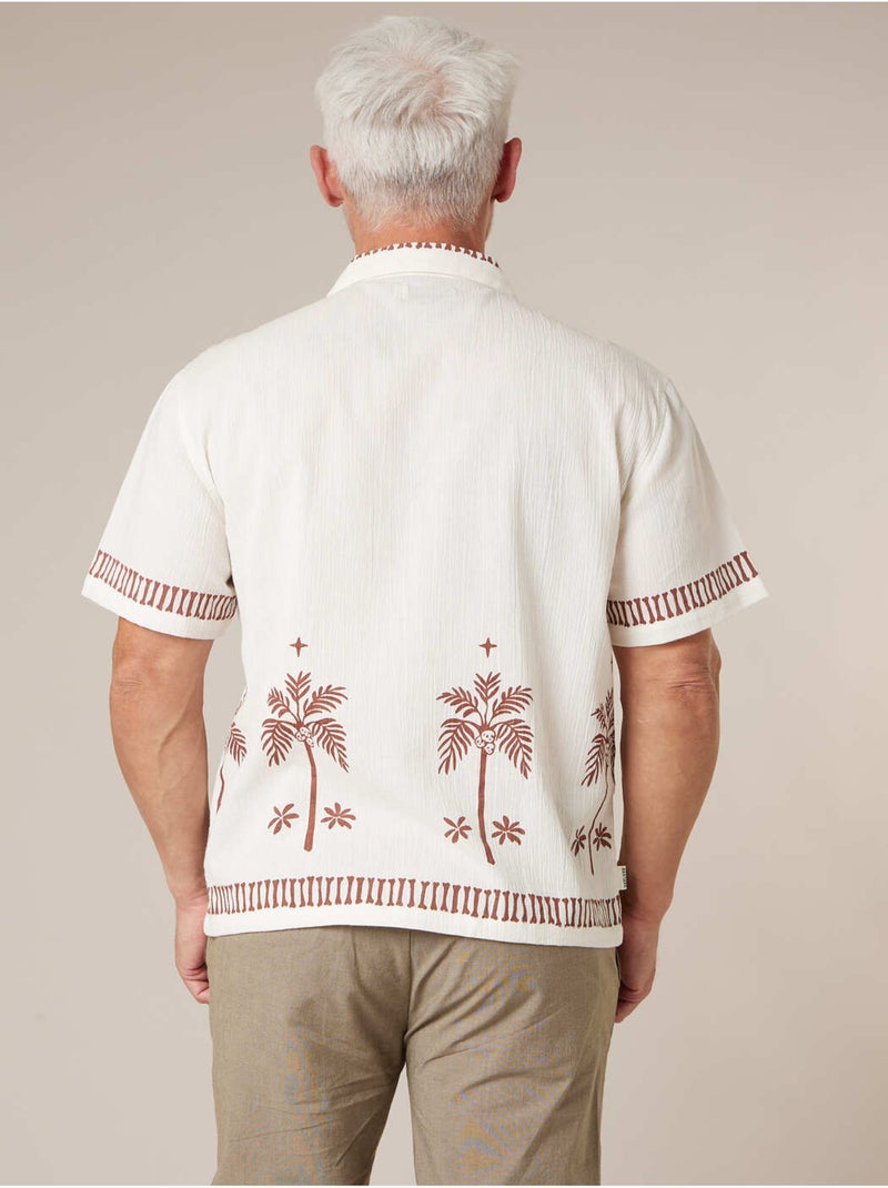 Chemise homme en coton motif palmier 'Deeluxe' Ecru - Kiabi