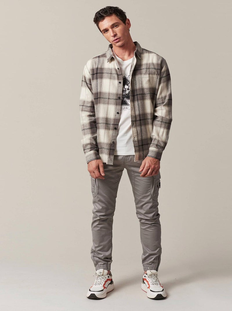 Chemise homme en flanelle de coton et motif carreaux 'Deeluxe' Gris - Kiabi
