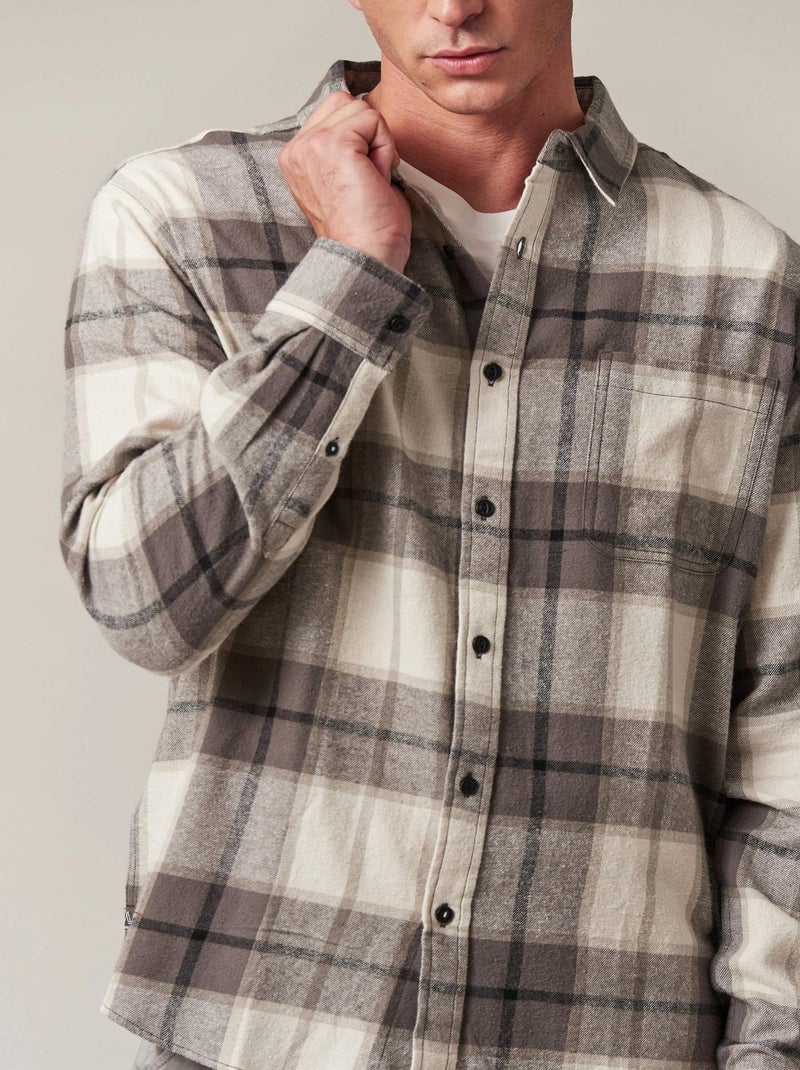 Chemise homme en flanelle de coton et motif carreaux 'Deeluxe' Gris - Kiabi