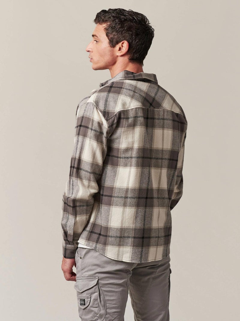 Chemise homme en flanelle de coton et motif carreaux 'Deeluxe' Gris - Kiabi