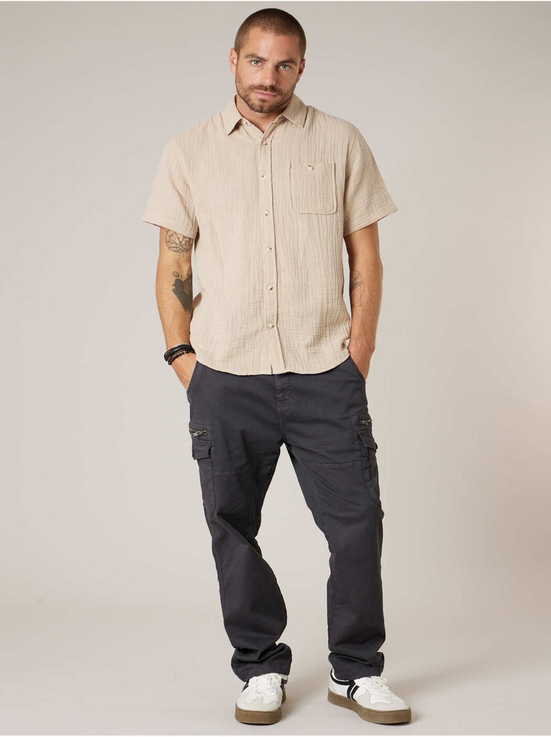 Chemise homme en gaze de coton 'Deeluxe' Beige coquille - Kiabi
