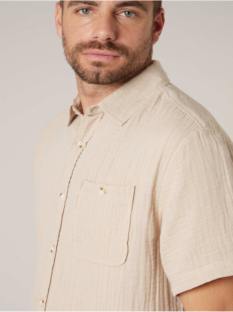 Chemise homme en gaze de coton 'Deeluxe' Beige coquille - Kiabi
