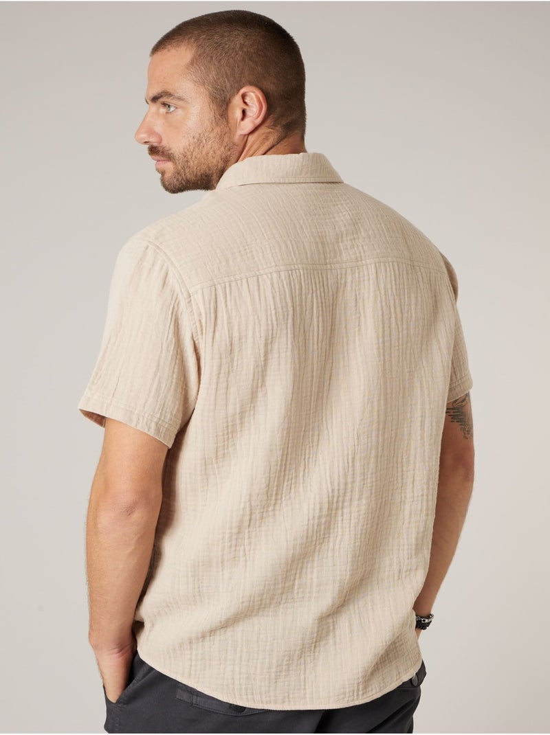Chemise homme en gaze de coton 'Deeluxe' Beige coquille - Kiabi