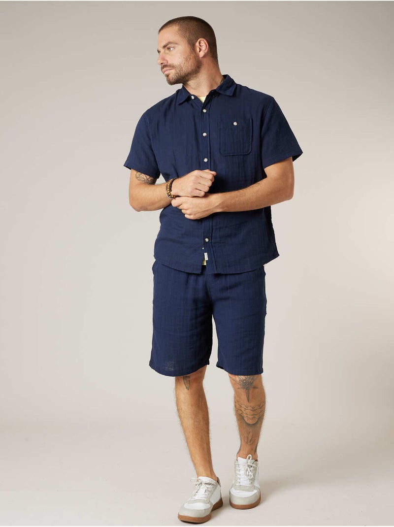 Chemise homme en gaze de coton 'Deeluxe' Bleu marine - Kiabi
