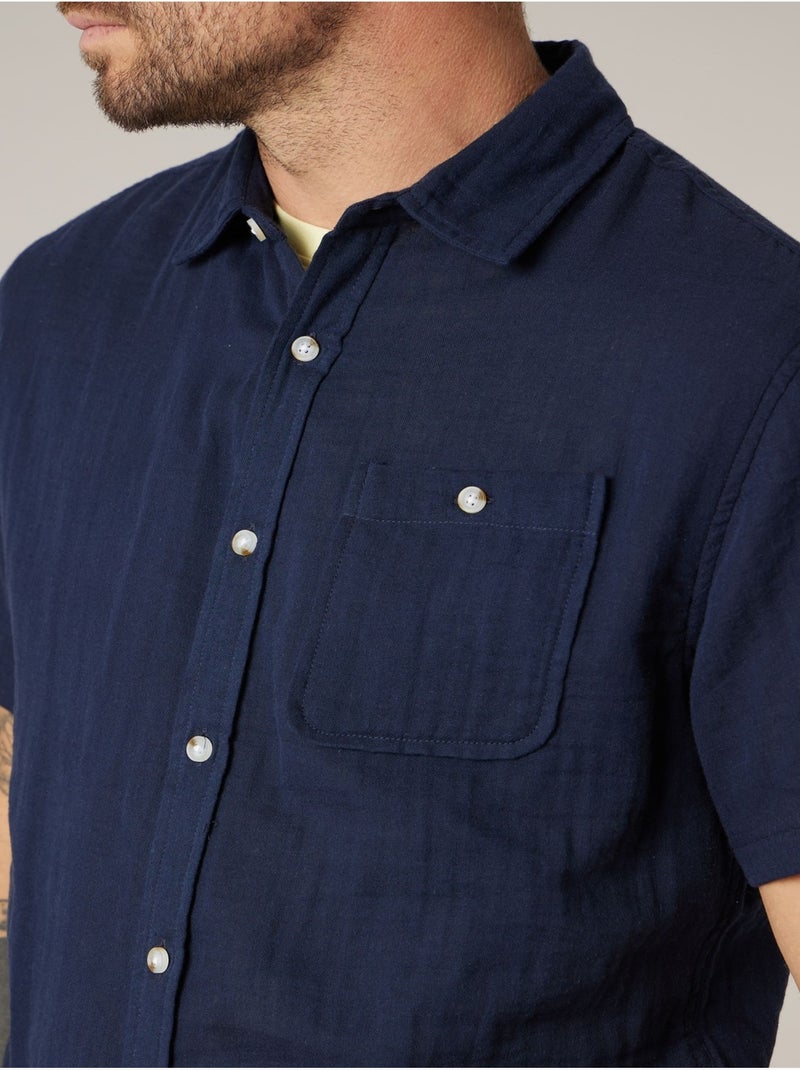 Chemise homme en gaze de coton 'Deeluxe' Bleu marine - Kiabi