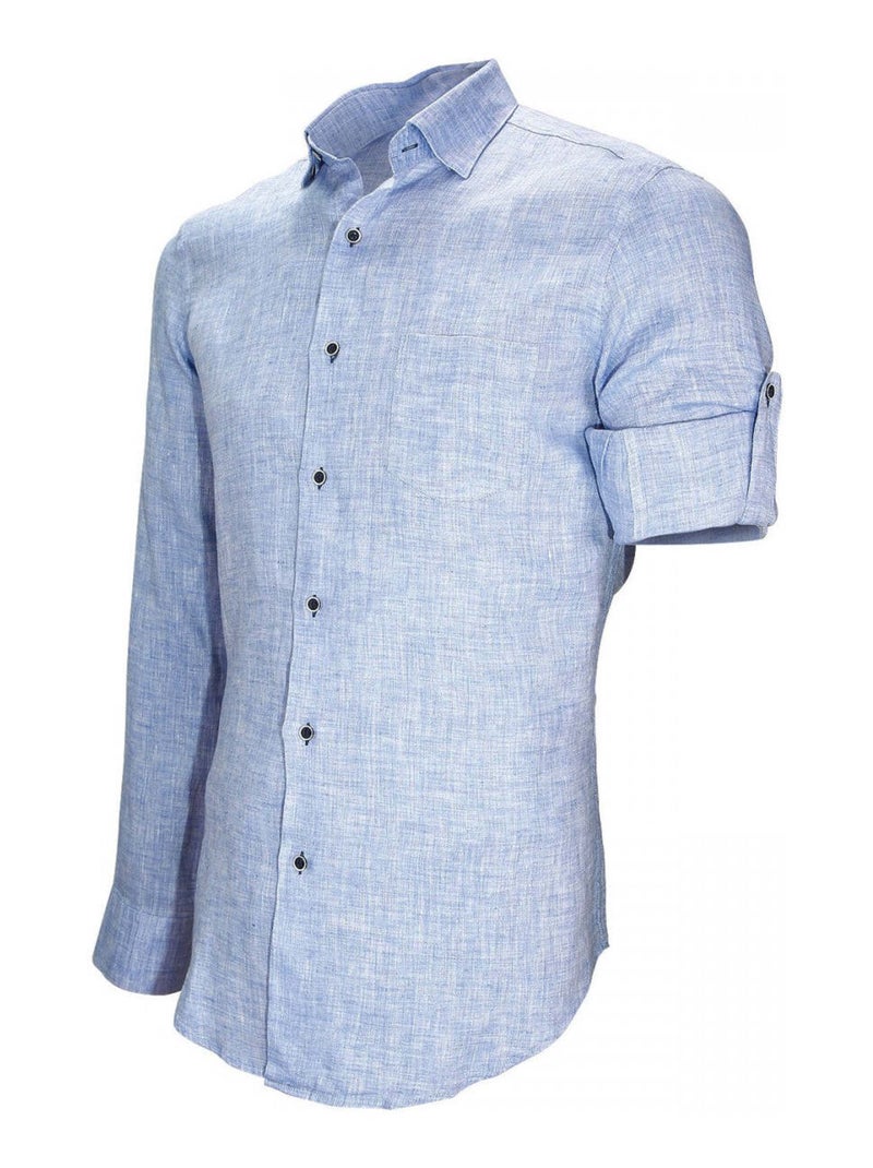 Chemise homme en lin coupe cintrée GAO Andrew Mac Allister Bleu clair , 45 Bleu clair - Kiabi