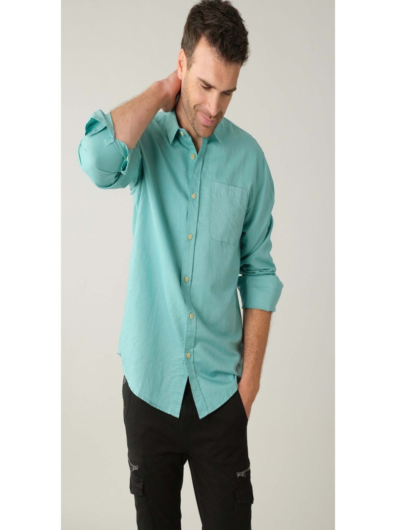 Chemise homme en lin 'Deeluxe' Bleu turquoise - Kiabi
