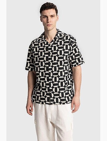 Chemise homme en popeline de coton à motif géométrique giesto