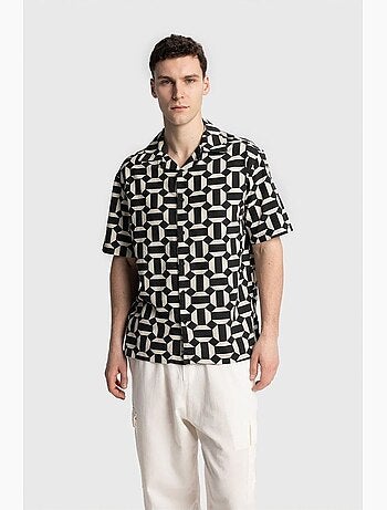 Chemise homme en popeline de coton à motif géométrique giesto