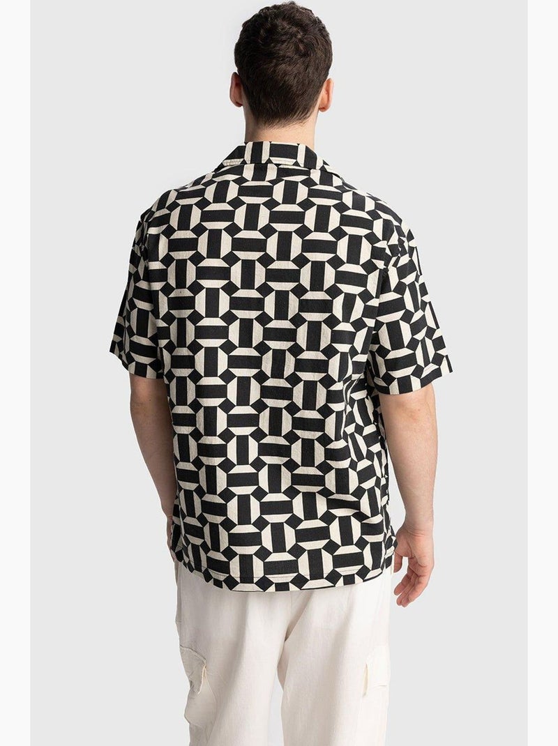 Chemise homme en popeline de coton à motif géométrique giesto Noir Blanc - Kiabi
