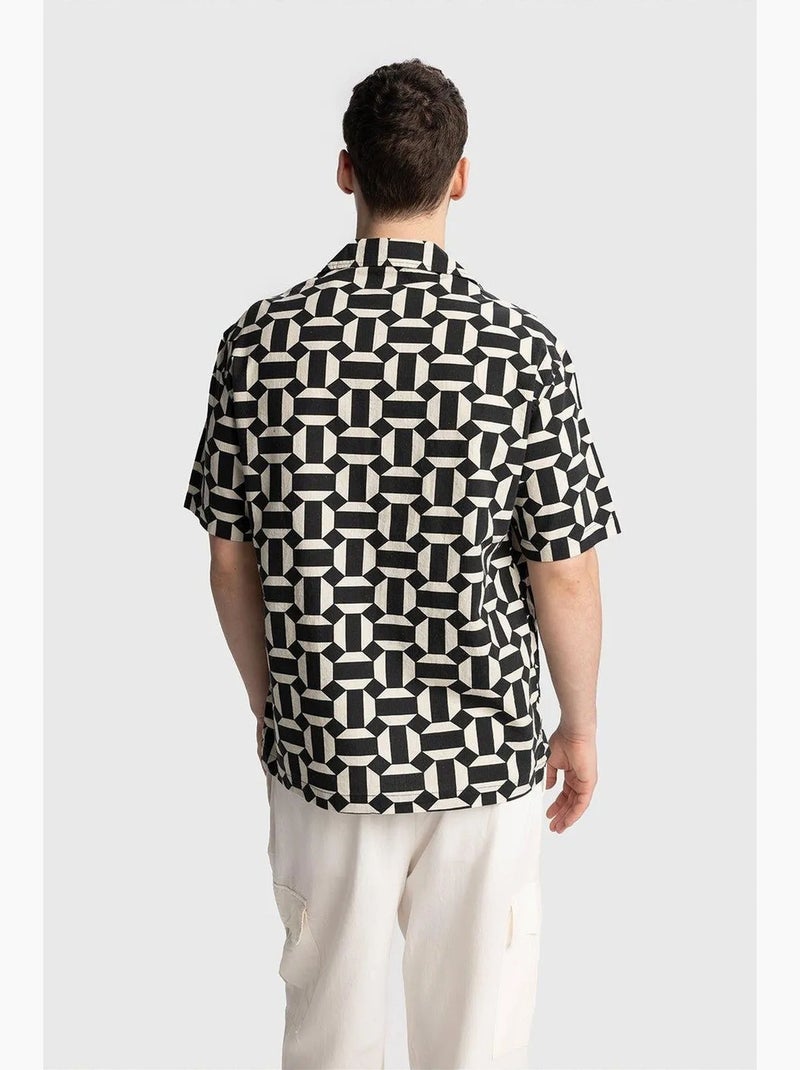 Chemise homme en popeline de coton à motif géométrique giesto Noir Blanc - Kiabi