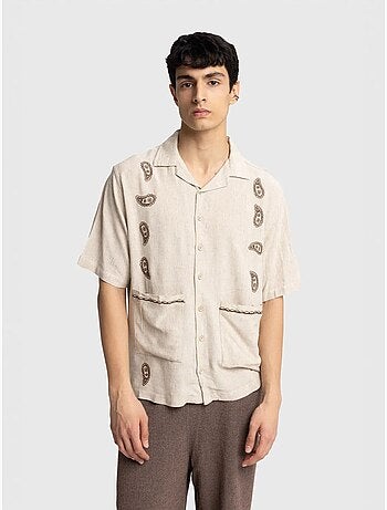 Chemise homme en popeline de coton brodée à manches courtes giesto