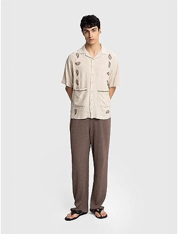 Chemise homme en popeline de coton brodée à manches courtes giesto