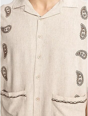 Chemise homme en popeline de coton brodée à manches courtes giesto
