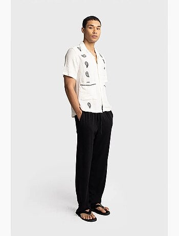 Chemise homme en popeline de coton brodée à manches courtes giesto