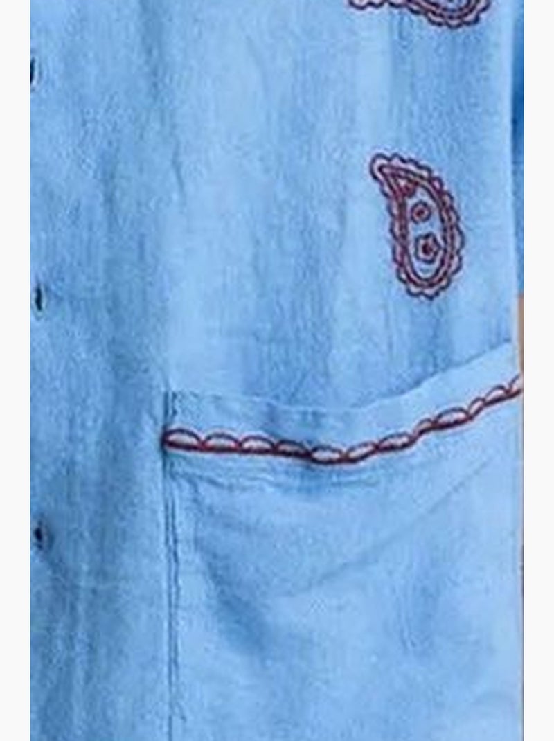 Chemise homme en popeline de coton brodée à manches courtes giesto Bleu - Kiabi