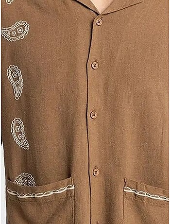 Chemise homme en popeline de coton brodée à manches courtes giesto