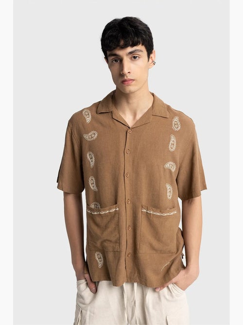Chemise homme en popeline de coton brodée à manches courtes giesto - Kiabi