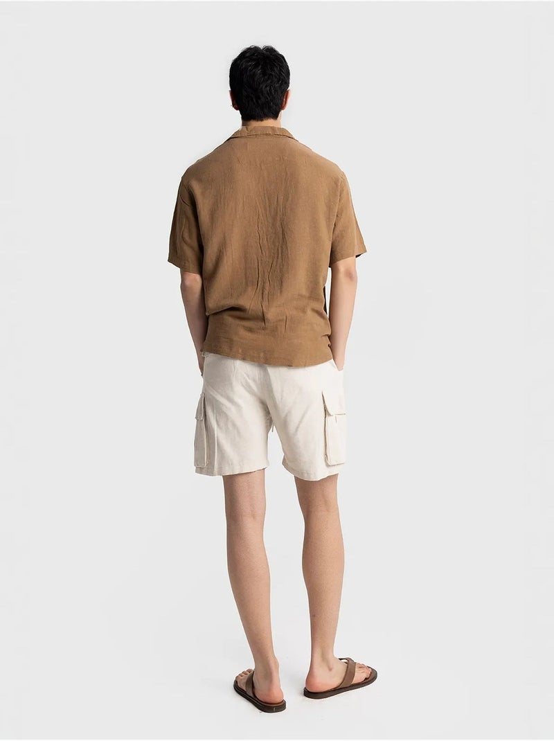 Chemise homme en popeline de coton brodée à manches courtes giesto Camel - Kiabi