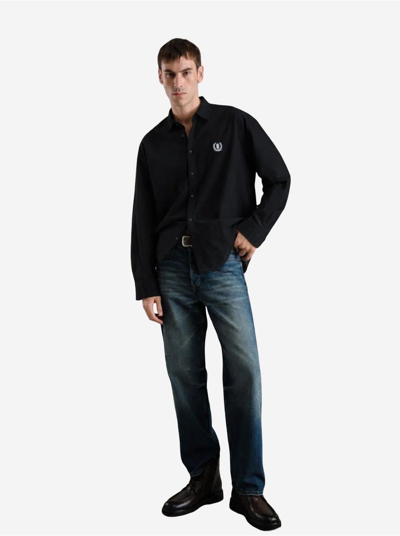 Chemise homme en popeline de coton brodée giesto Noir - Kiabi