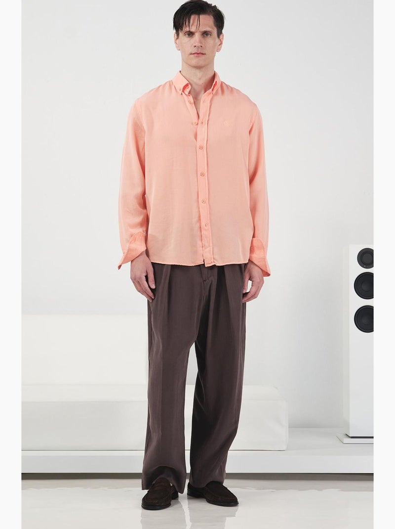 Chemise homme en tencel crêpé à boutons giesto Orange clair - Kiabi