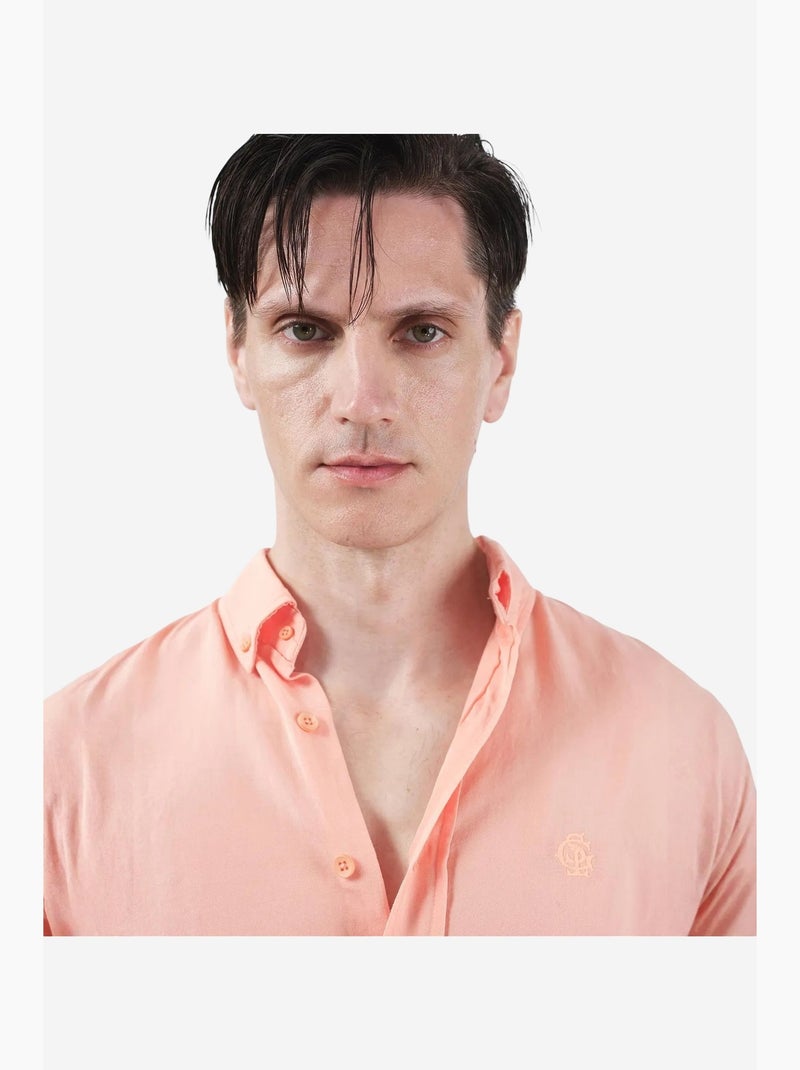 Chemise homme en tencel crêpé à boutons giesto Orange clair - Kiabi