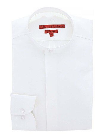 Chemise homme gorge cachée col mao coupe cintrée SONNY Andrew Mac Allister Blanc , 45