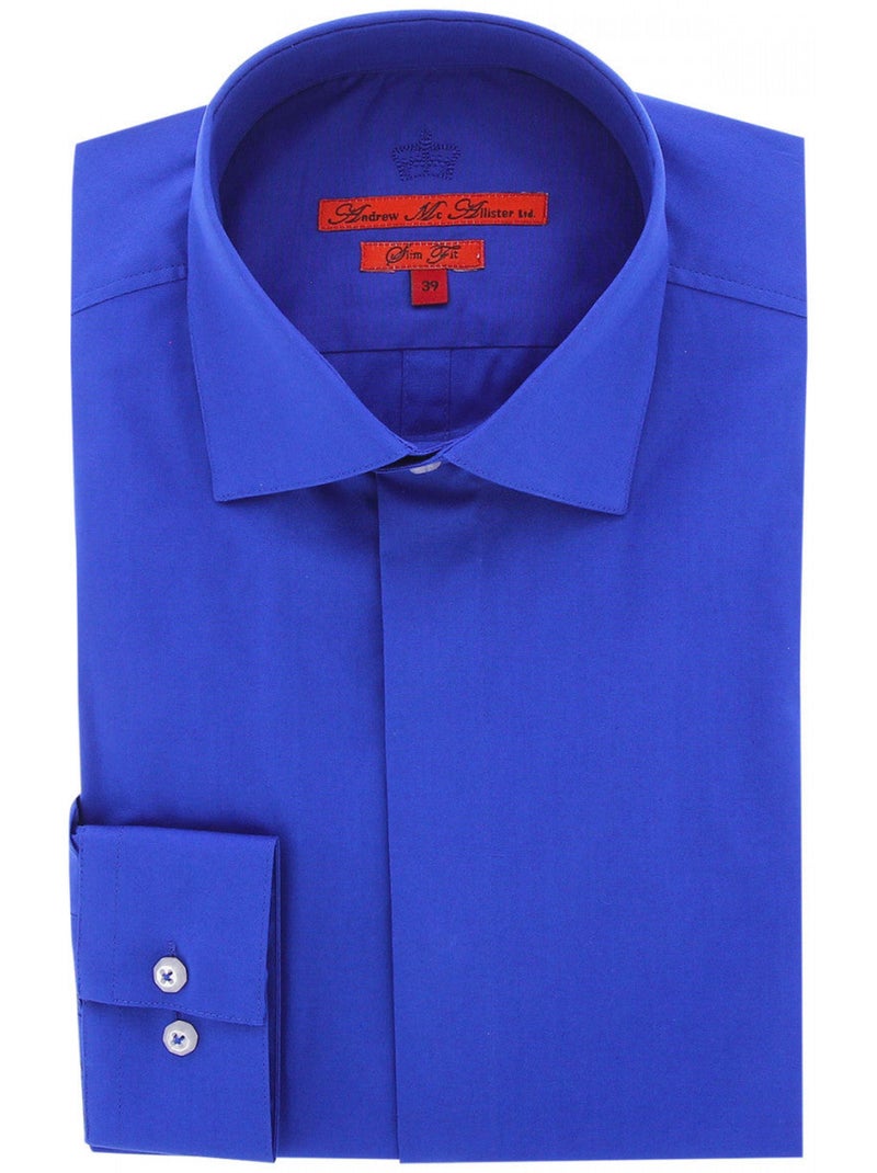 Chemise homme gorge cachée mode coupe cintrée RYAN Andrew Mac Allister Bleu - Kiabi
