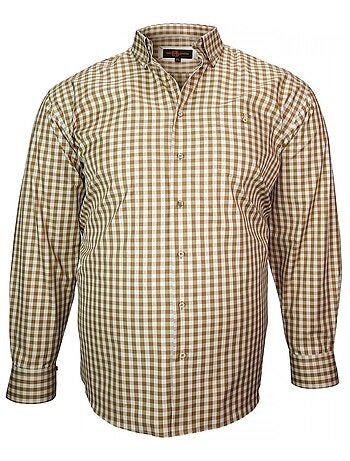 Chemise homme grande taille casual coupe droite VICHY Doublissimo Beige , 45,46 2XL