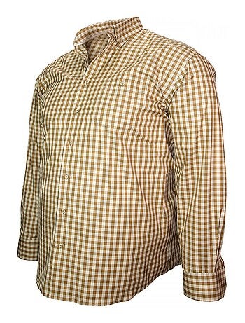 Chemise homme grande taille casual coupe droite VICHY Doublissimo Beige , 45,46 2XL