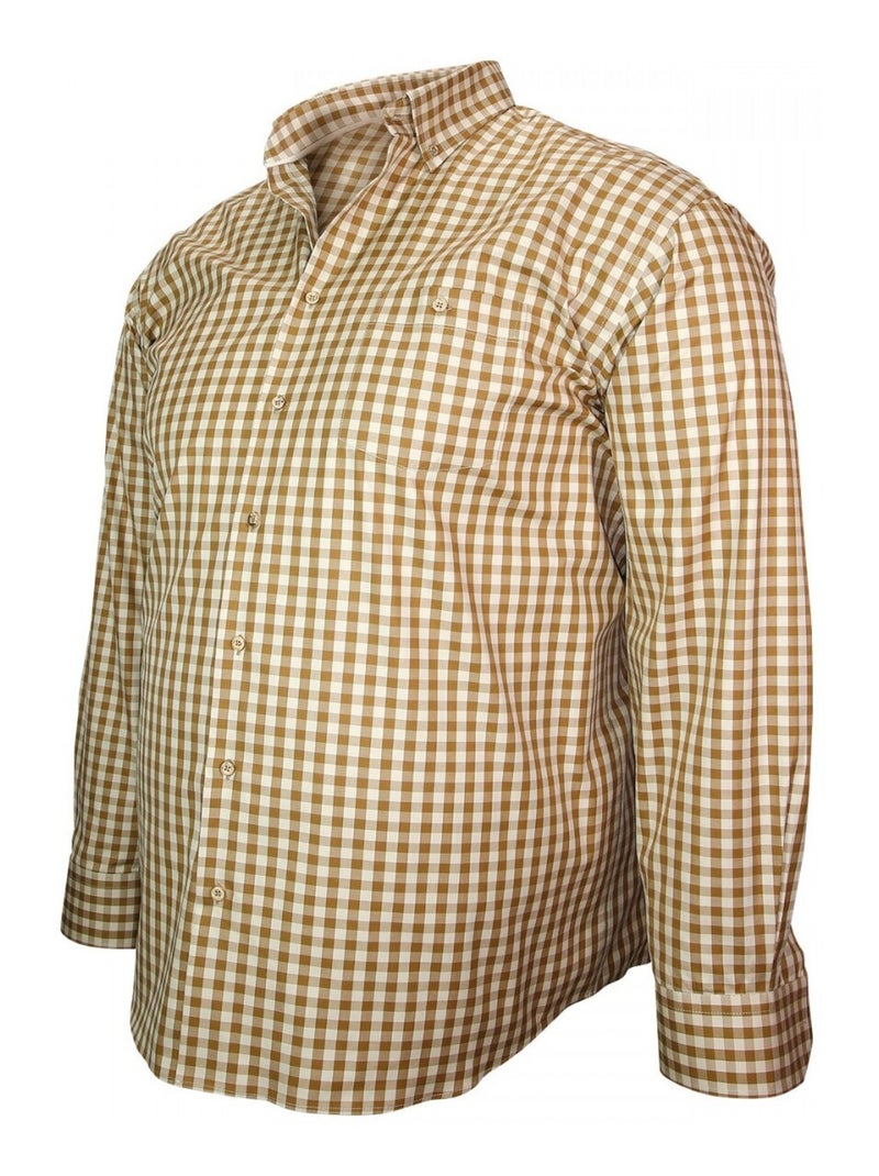 Chemise homme grande taille casual coupe droite VICHY Doublissimo Beige - Kiabi