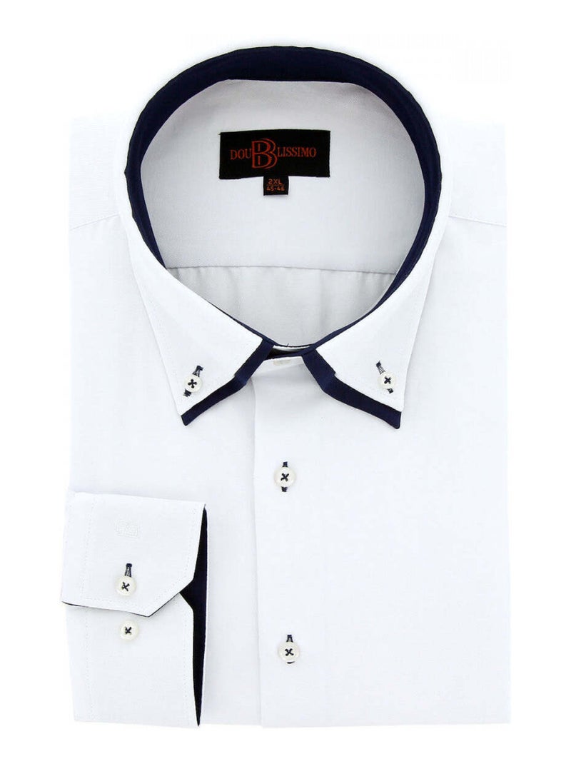 Chemise homme grande taille double col coupe droite DOBLO Doublissimo Blanc Rouge - Kiabi