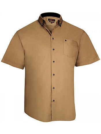 Chemise homme grande taille double col coupe droite LAGOS Doublissimo Marron , 45,46 2XL