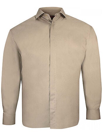 Chemise homme grande taille habillée gorge cachée coupe droite CACHET Doublissimo Beige , 47,48 3XL