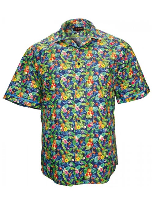 Chemise homme grande taille imprimée coupe droite HAWAI Doublissimo Bleu , 45,46 2XL - Kiabi