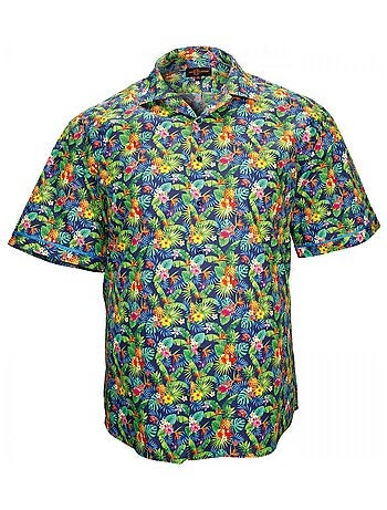 Chemise homme grande taille imprimée coupe droite HAWAI Doublissimo Bleu , 45,46 2XL