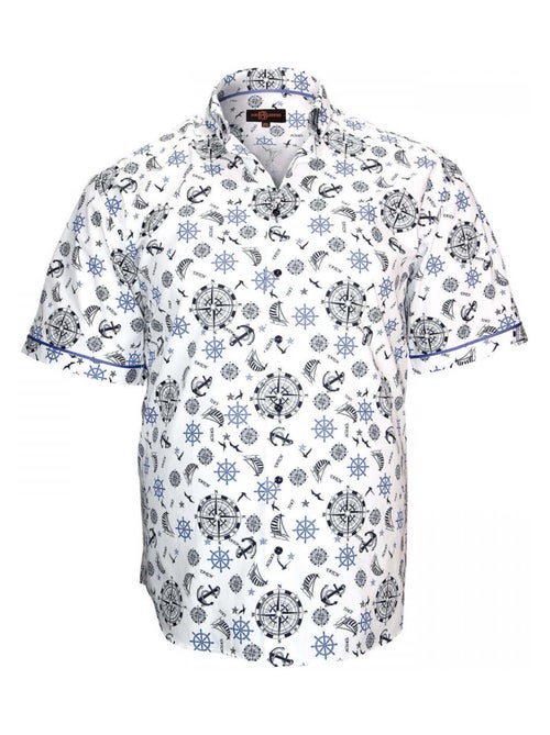 Chemise homme grande taille imprimée coupe droite SEXTAN Doublissimo Blanc , Bleu , 45,46 2XL - Kiabi