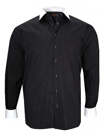 Chemise homme grande taille repassage facile coupe droite BORSALO Doublissimo Noir , 45,46 2XL