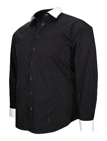 Chemise homme grande taille repassage facile coupe droite BORSALO Doublissimo Noir , 45,46 2XL