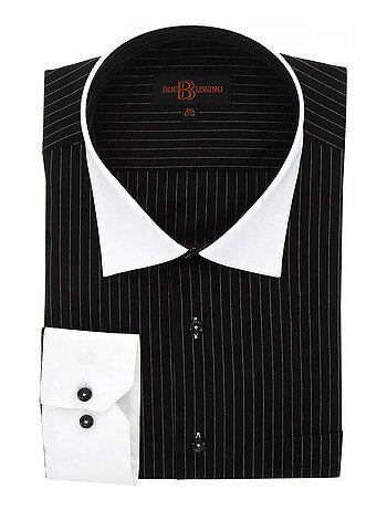 Chemise homme grande taille repassage facile coupe droite BORSALO Doublissimo Noir , 45,46 2XL