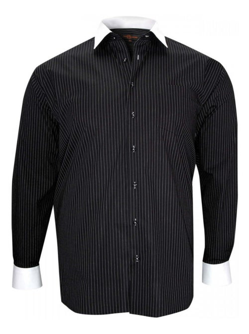 Chemise homme grande taille repassage facile coupe droite BORSALO Doublissimo Noir , 49,50 4XL - Kiabi
