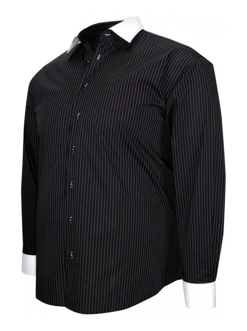 Chemise homme grande taille repassage facile coupe droite BORSALO Doublissimo Noir , 49,50 4XL - Kiabi