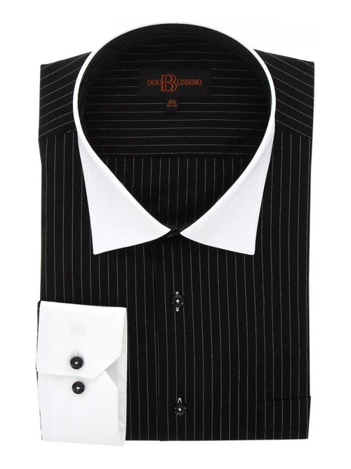 Chemise homme grande taille repassage facile coupe droite BORSALO Doublissimo Noir , 49,50 4XL - Kiabi