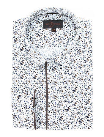 Chemise homme grande taille tissu imprimé coupe droite FIOMAR Doublissimo Blanc , Marron , 45,46 2XL