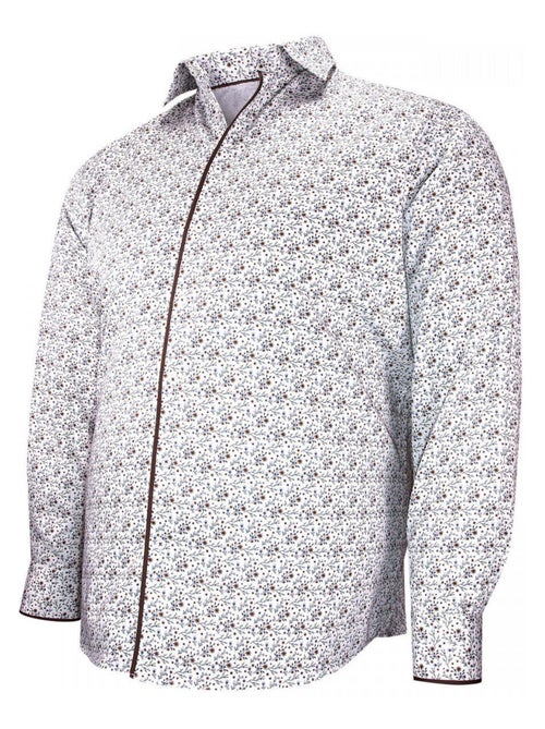 Chemise homme grande taille tissu imprimé coupe droite FIOMAR Doublissimo Blanc , Marron , 45,46 2XL - Kiabi