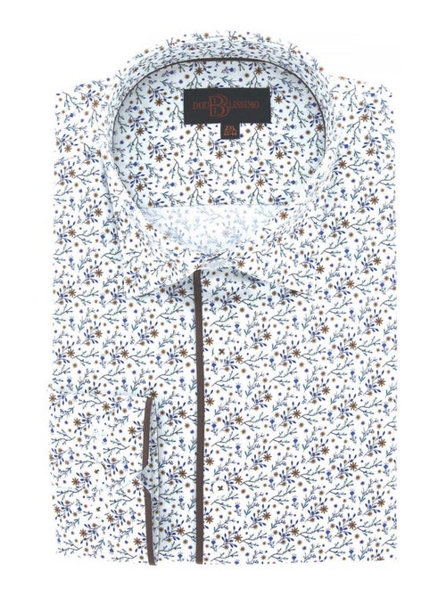 Chemise homme grande taille tissu imprimé coupe droite FIOMAR Doublissimo Blanc , Marron , 45,46 2XL - Kiabi