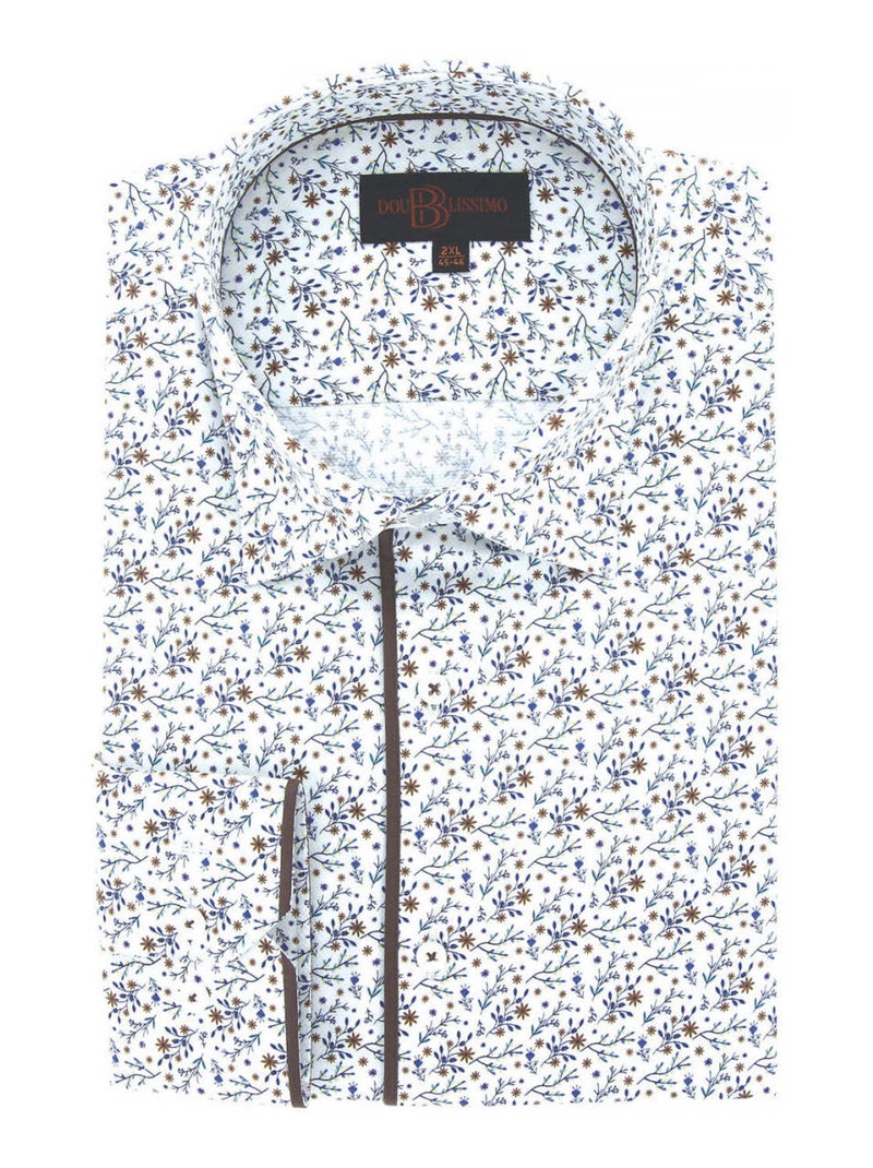Chemise homme grande taille tissu imprimé coupe droite FIOMAR Doublissimo Blanc , Marron , 47,48 3XL Blanc Marron - Kiabi