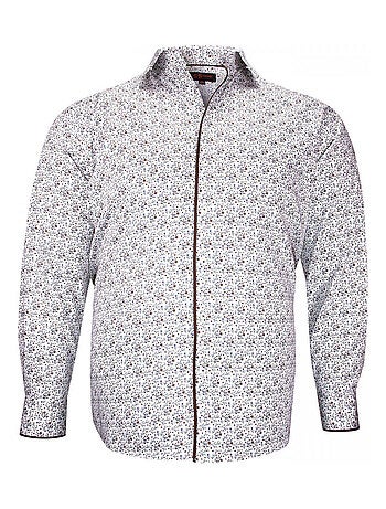 Chemise homme grande taille tissu imprimé coupe droite FIOMAR Doublissimo Blanc , Marron , 49,50 4XL