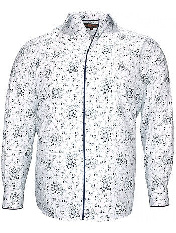 Chemise homme grande taille tissu imprimé coupe droite FIORBLU Doublissimo